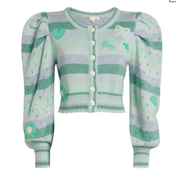 NWT LoveShackFancy Vesper Cropped Cardigan Mint Julep Multi Size Medium - Picture 10 of 16